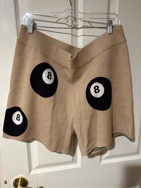 NWT- Dressed in LaLa- Knit Shorts with 8-Ball Graphic — Beige